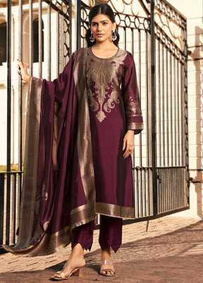 3 Pc Wine Silk Suit Set