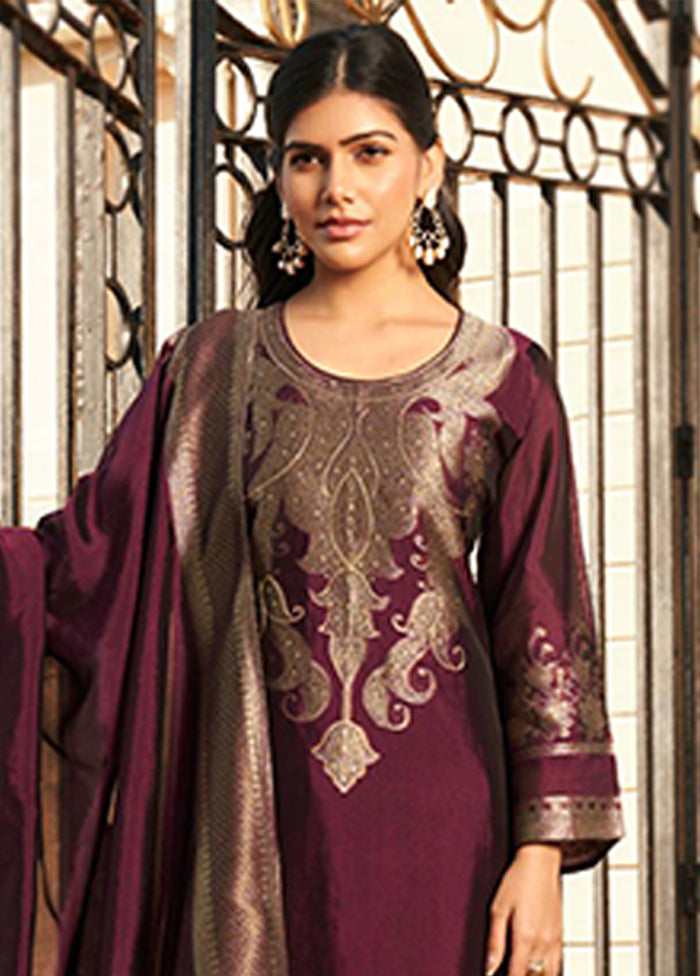 3 Pc Wine Silk Suit Set