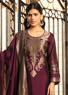 3 Pc Wine Silk Suit Set