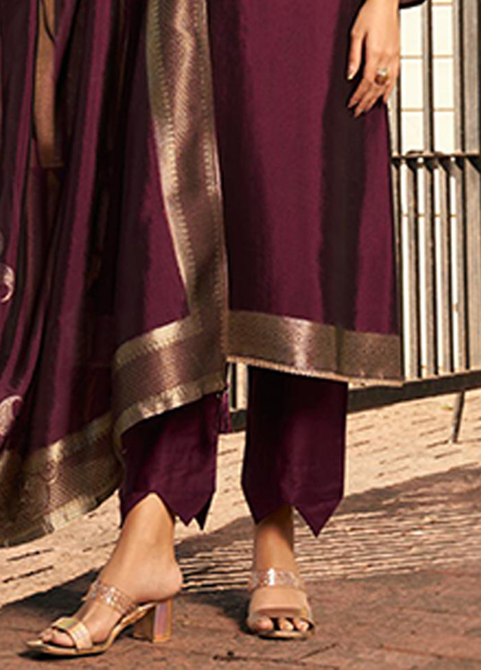 3 Pc Wine Silk Suit Set