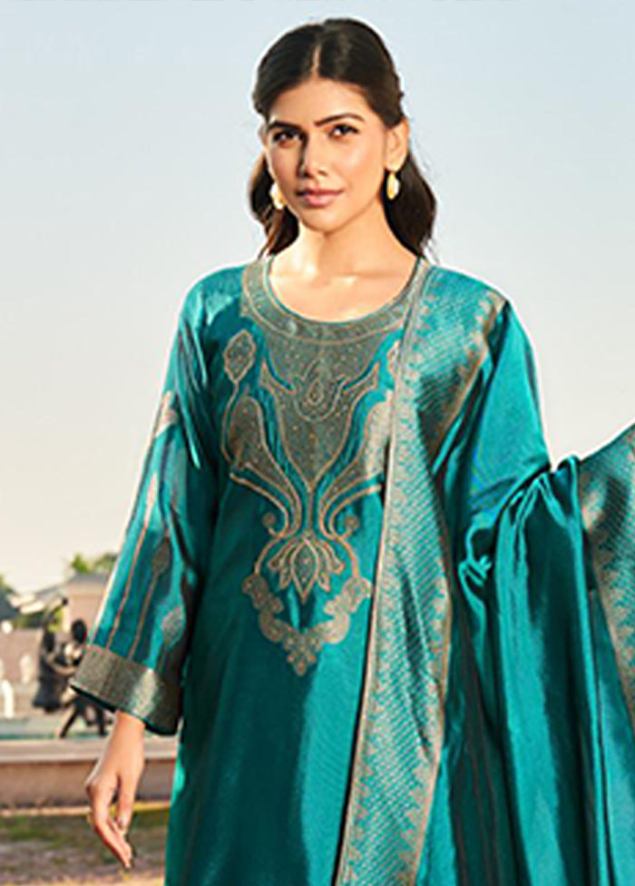 3 Pc Green Silk Suit Set