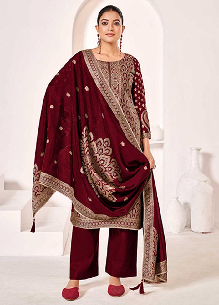 3 Pc Maroon Silk Suit Set