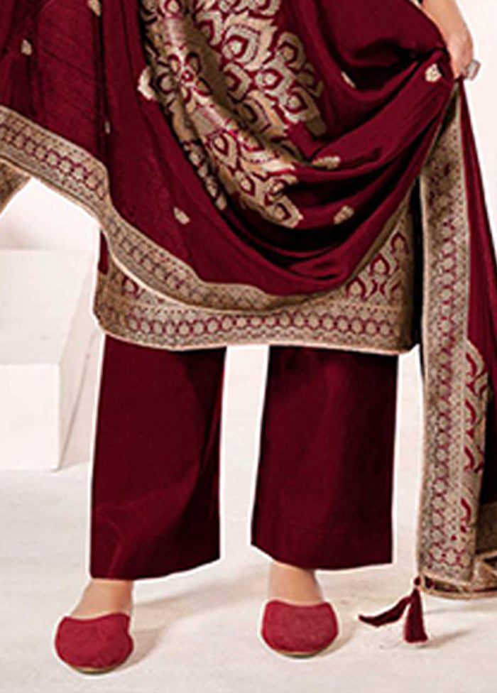 3 Pc Maroon Silk Suit Set