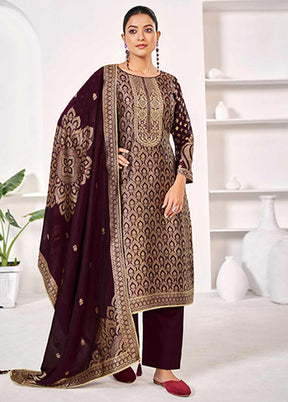 3 Pc Wine Silk Suit Set