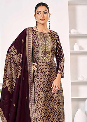 3 Pc Wine Silk Suit Set
