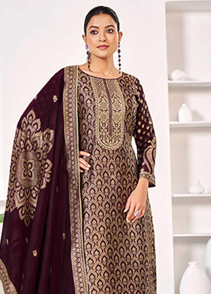 3 Pc Wine Silk Suit Set