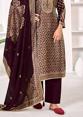 3 Pc Wine Silk Suit Set