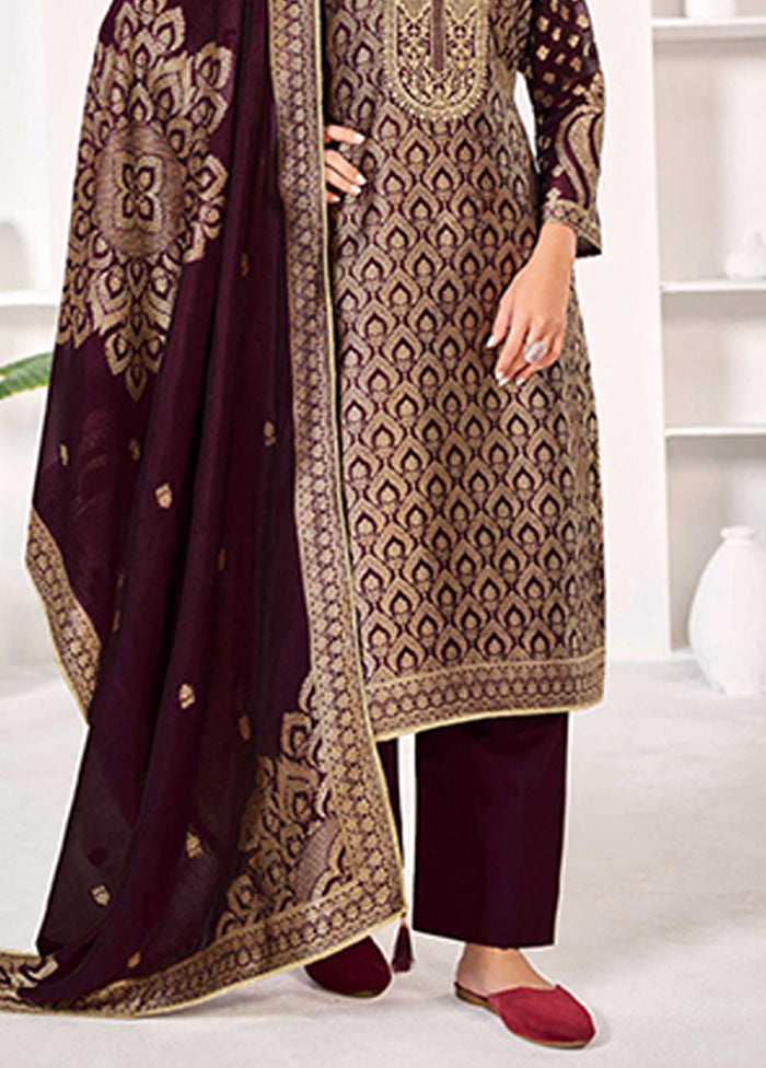 3 Pc Wine Silk Suit Set