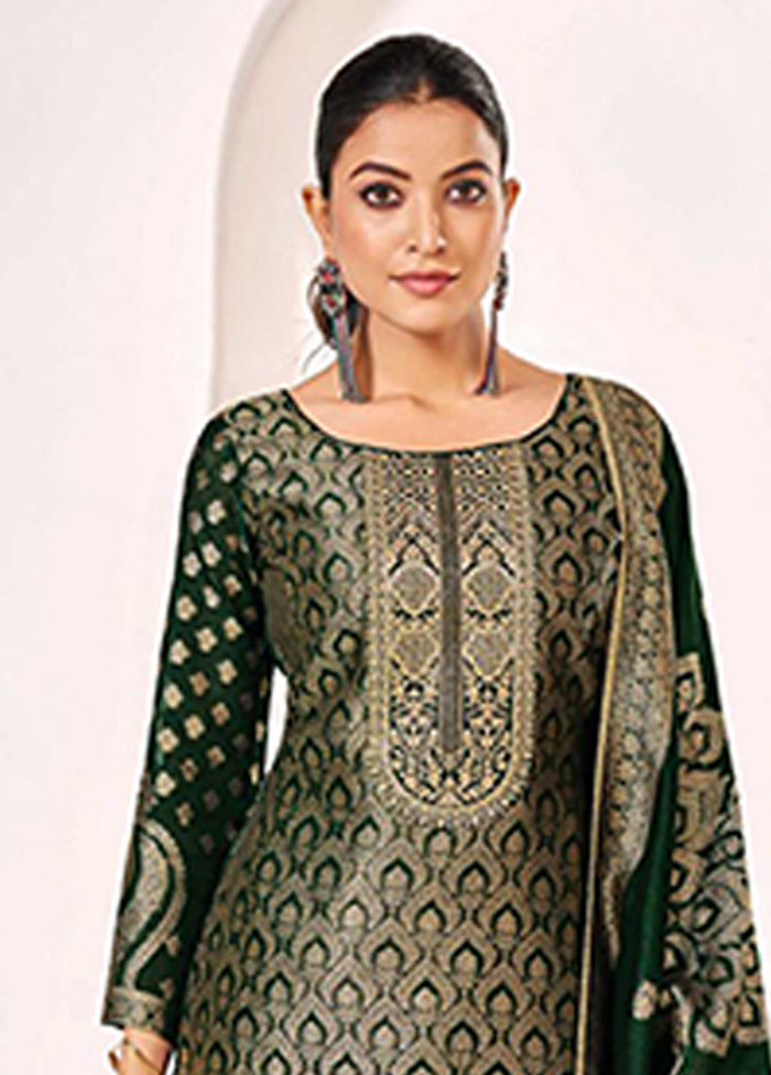 3 Pc Green Silk Suit Set