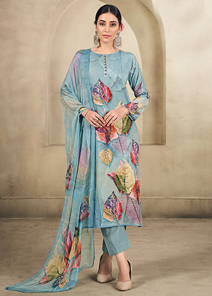 3 Pc Blue Cotton Suit Set