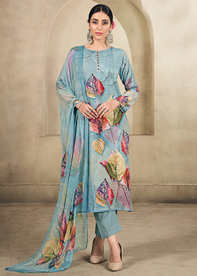 3 Pc Blue Cotton Suit Set