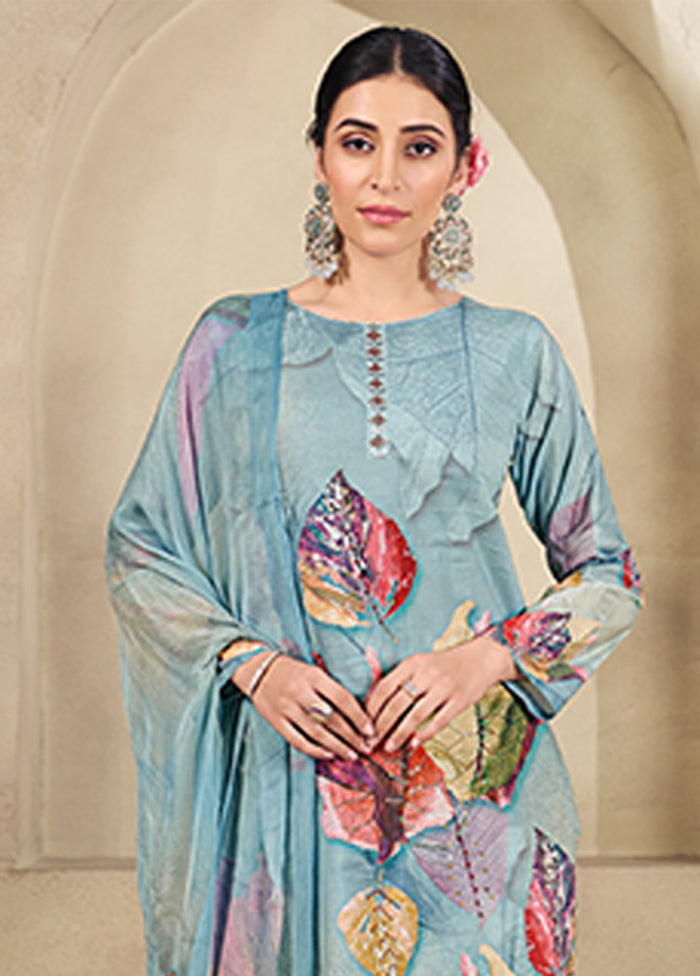3 Pc Blue Cotton Suit Set