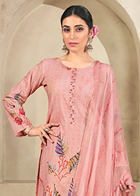 3 Pc Pink Cotton Suit Set