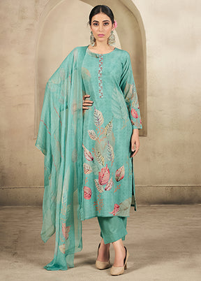 3 Pc Green Cotton Suit Set