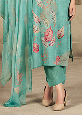 3 Pc Green Cotton Suit Set