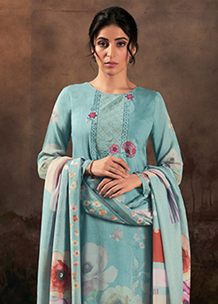 3 Pc Blue Silk Suit Set