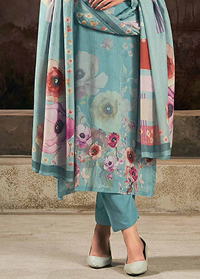 3 Pc Blue Silk Suit Set