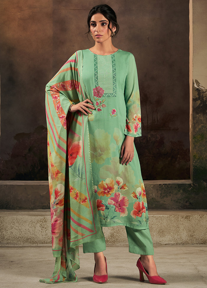 3 Pc Green Silk Suit Set