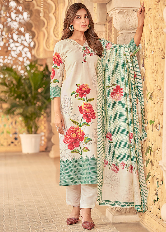 3 Pc Cream Silk Suit Set