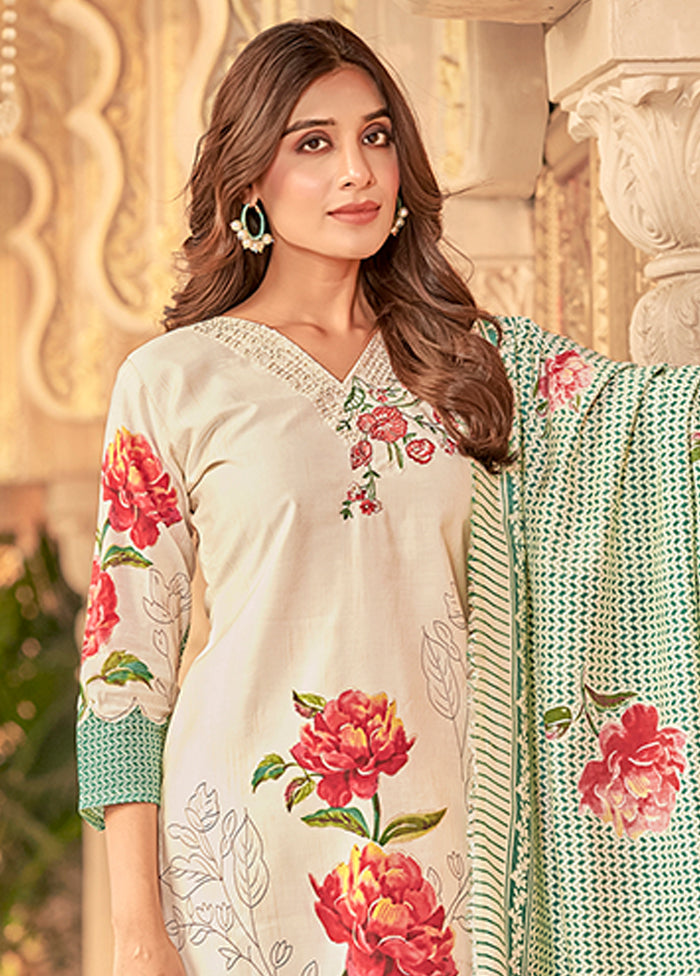 3 Pc Cream Silk Suit Set