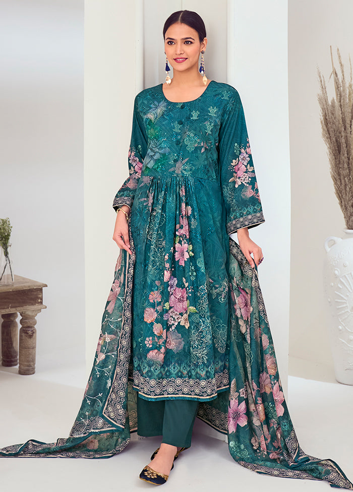 3 Pc Blue Silk Suit Set