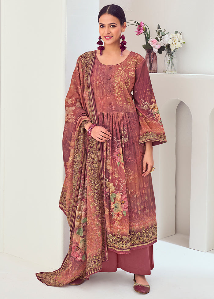 3 Pc Brown Silk Suit Set