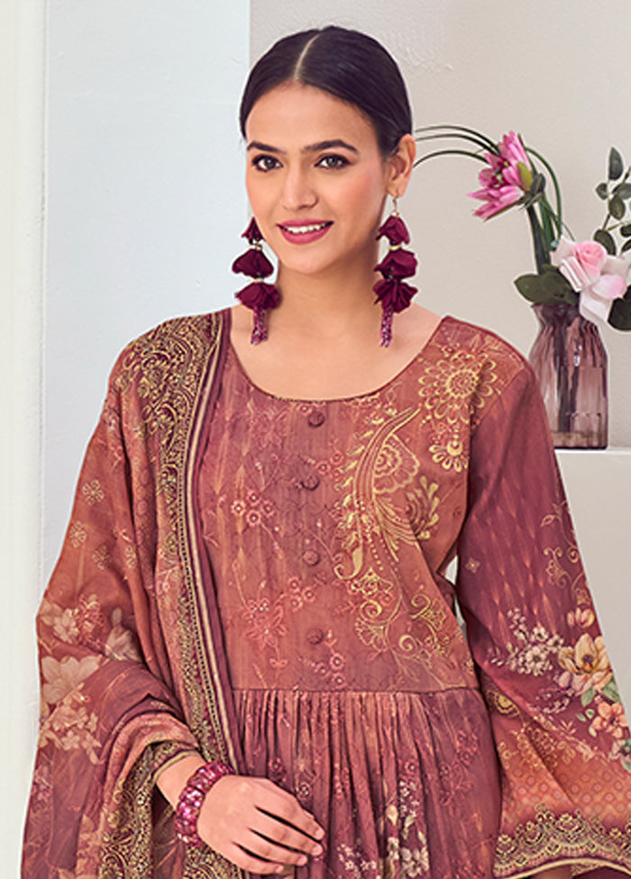 3 Pc Brown Silk Suit Set