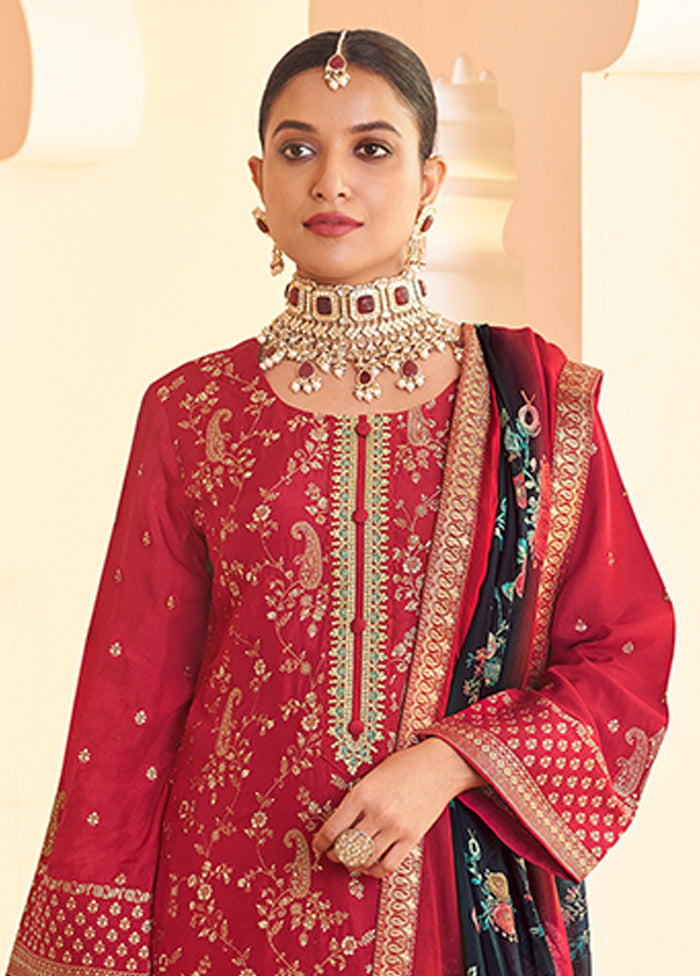 3 Pc Red Silk Suit Set