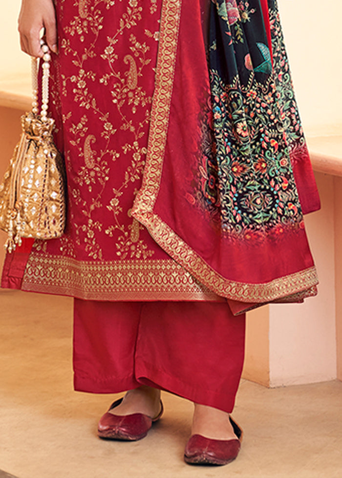 3 Pc Red Silk Suit Set