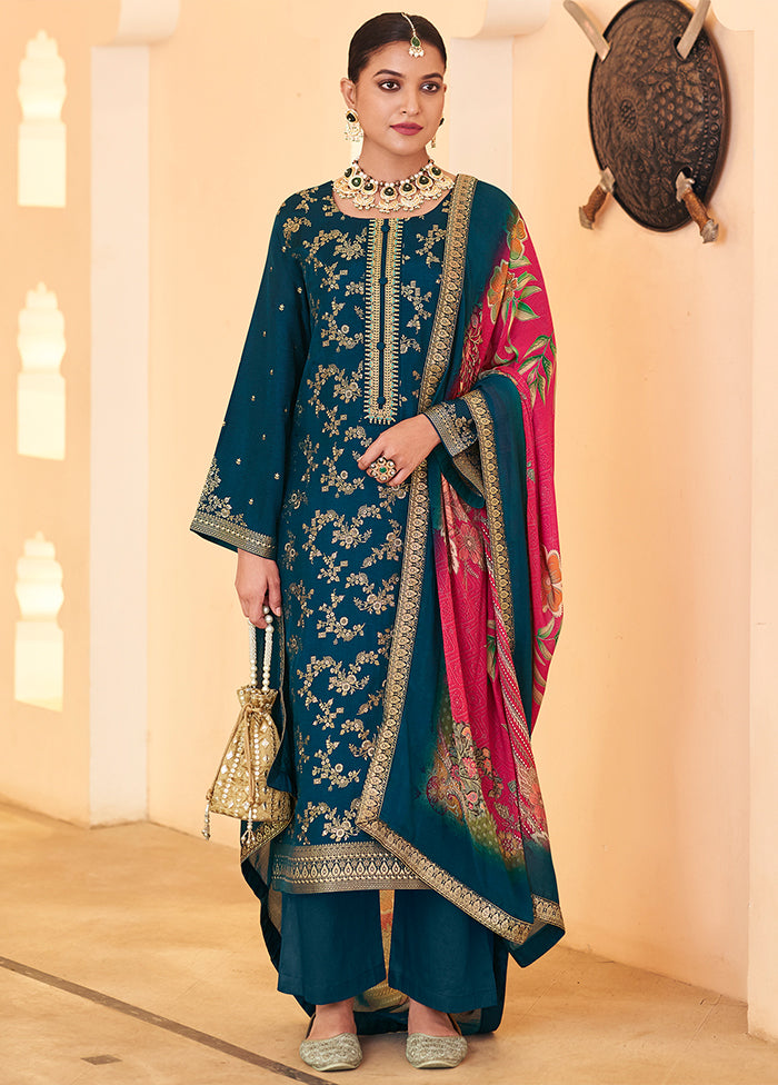 3 Pc Blue Silk Suit Set