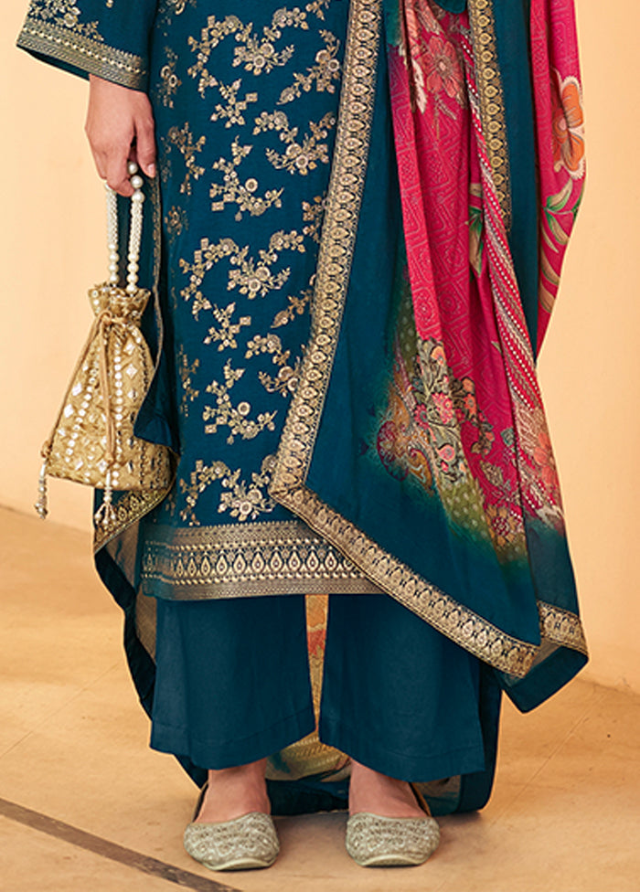 3 Pc Blue Silk Suit Set