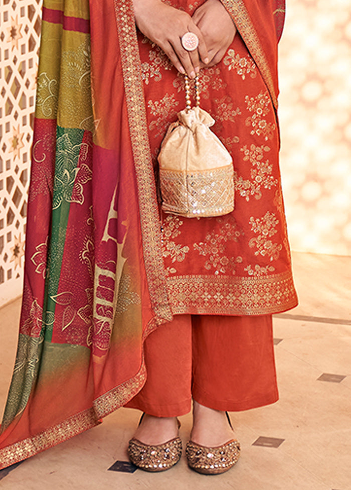 3 Pc Brown Silk Suit Set