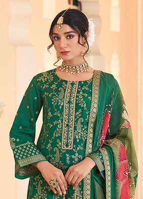 3 Pc Green Silk Suit Set