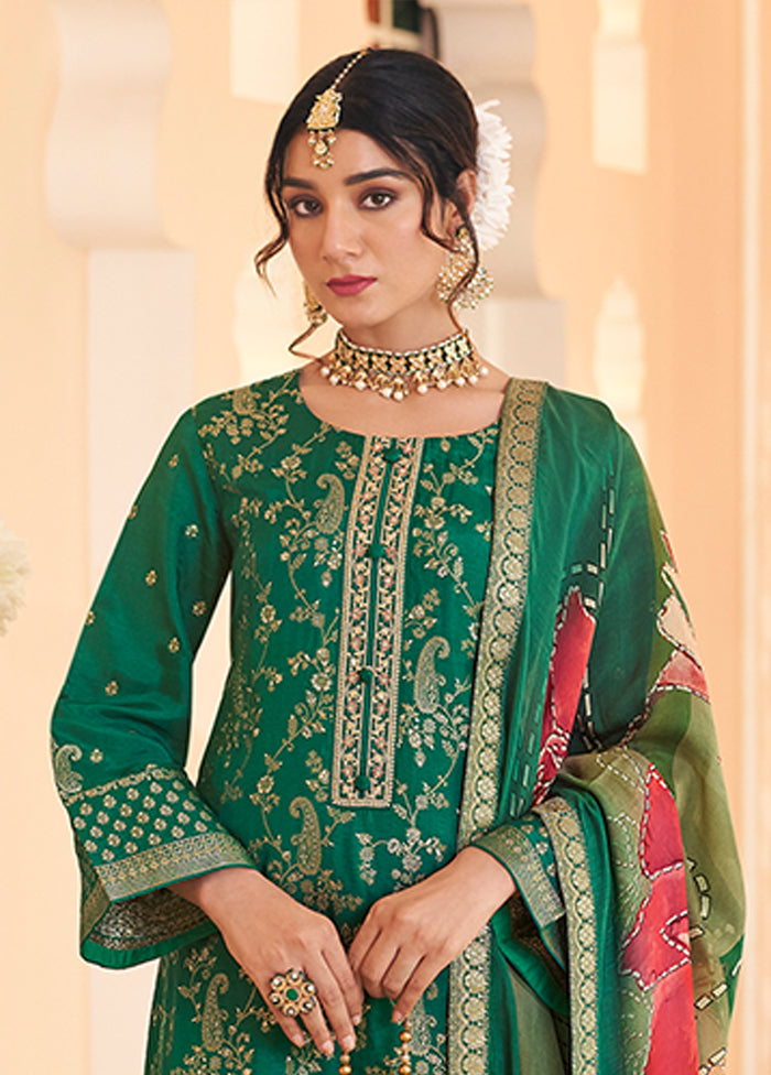 3 Pc Green Silk Suit Set