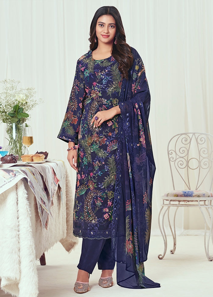 3 Pc Blue Georgette Suit Set
