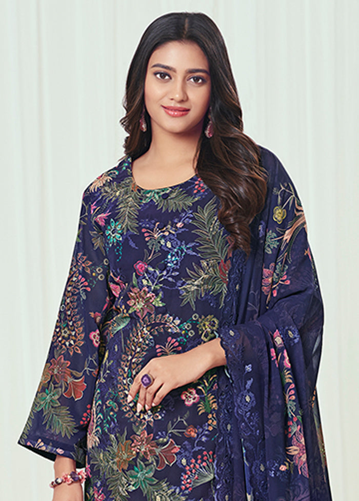 3 Pc Blue Georgette Suit Set