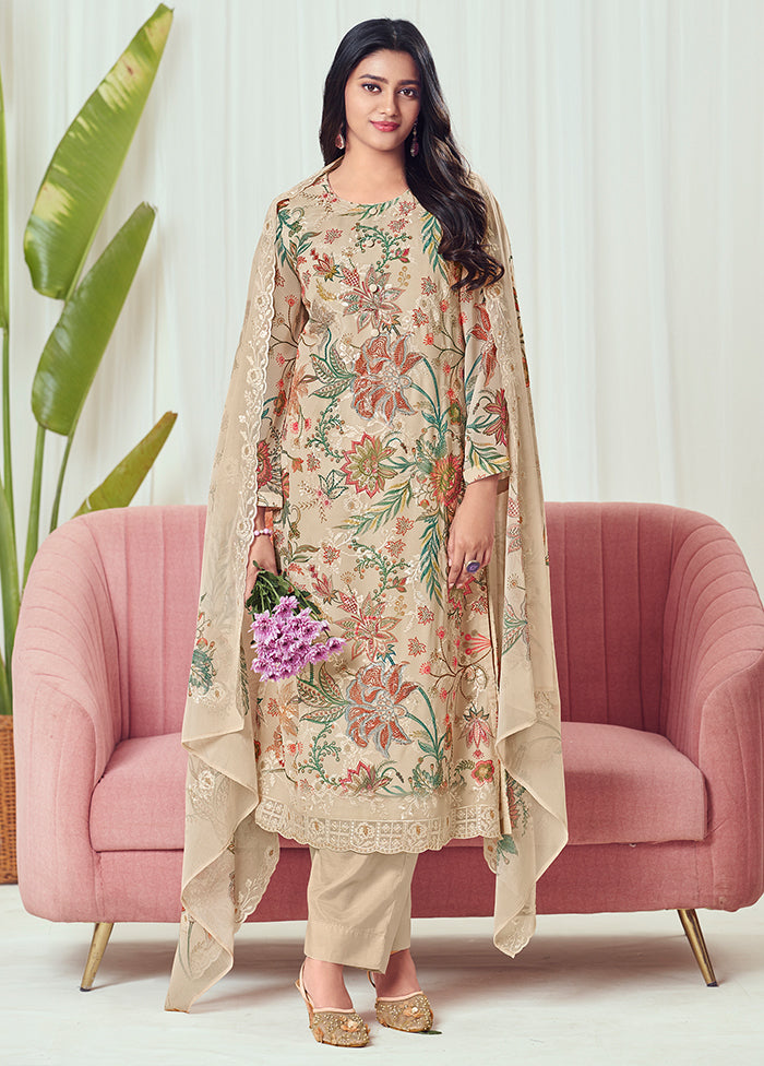 3 Pc Brown Georgette Suit Set