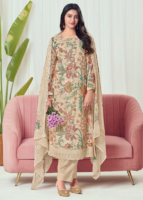 3 Pc Brown Georgette Suit Set