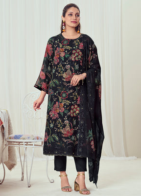 3 Pc Black Georgette Suit Set
