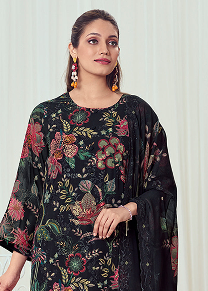 3 Pc Black Georgette Suit Set
