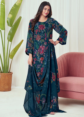 3 Pc Blue Georgette Suit Set