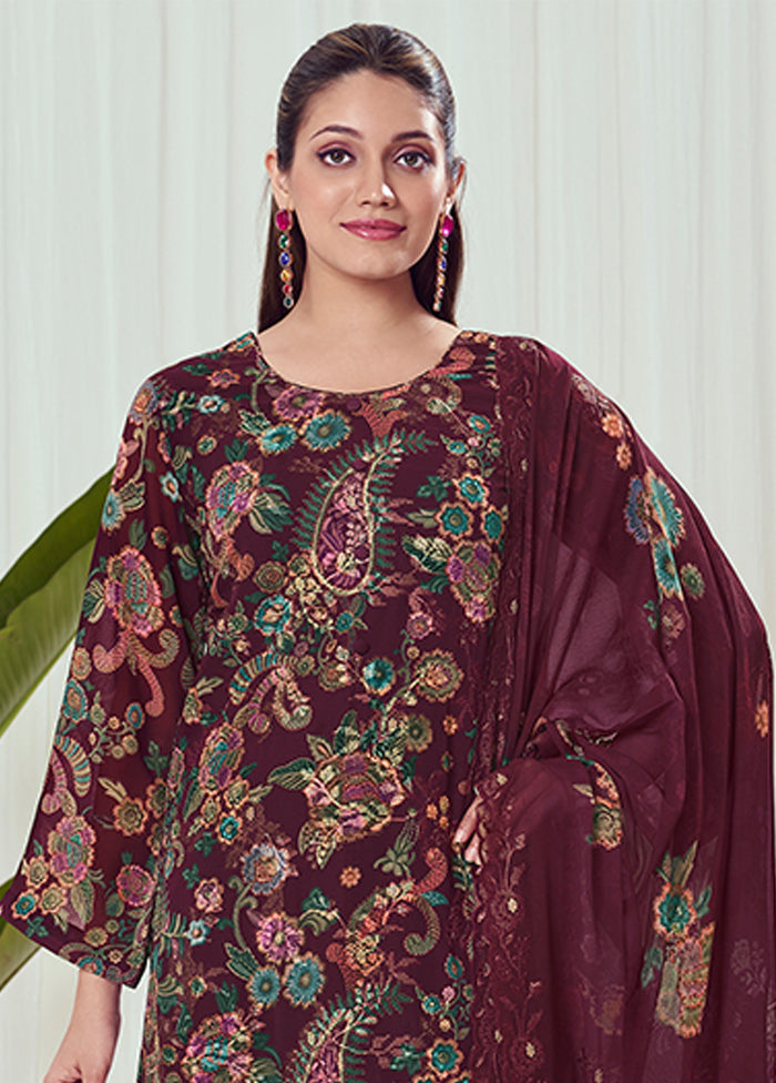 3 Pc Maroon Georgette Suit Set