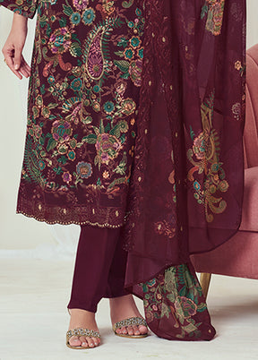 3 Pc Maroon Georgette Suit Set