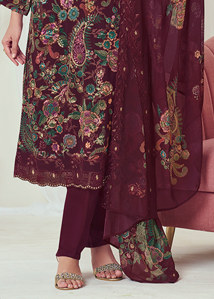 3 Pc Maroon Georgette Suit Set