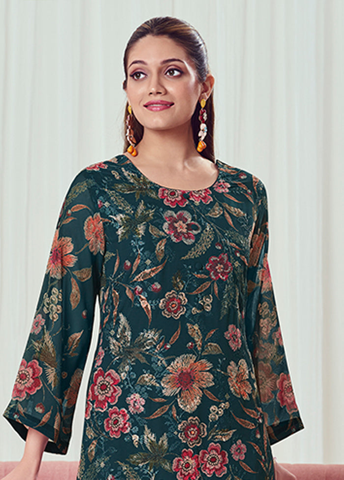 3 Pc Green Georgette Suit Set