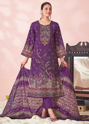 3 Pc Purple Cotton Suit Set