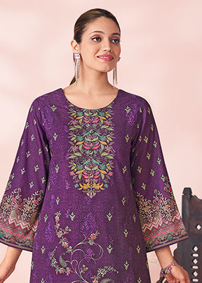 3 Pc Purple Cotton Suit Set