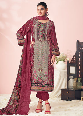 3 Pc Maroon Cotton Suit Set