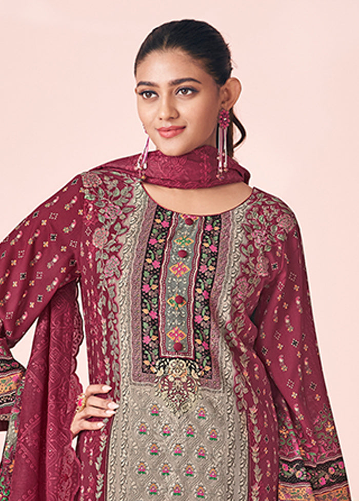 3 Pc Maroon Cotton Suit Set