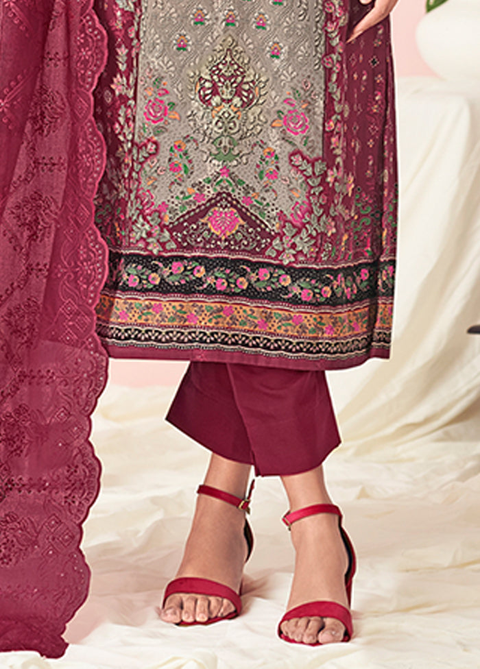 3 Pc Maroon Cotton Suit Set